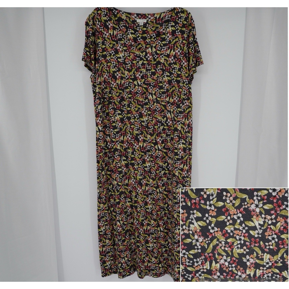 J. JILL Floral Short Sleeve Dress XL Petite Stretch Boho Hawaiian Vacation EUC